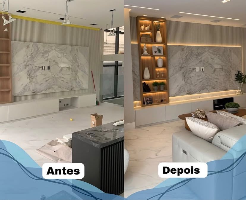 Ambiente antes e depois da limpeza pós-obra